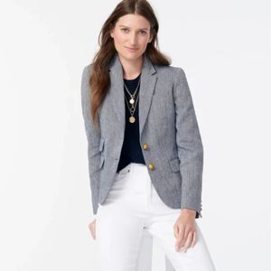 J. Crew Dalton Blazer In Italian Cotton Linen- Blue Herringbone 14